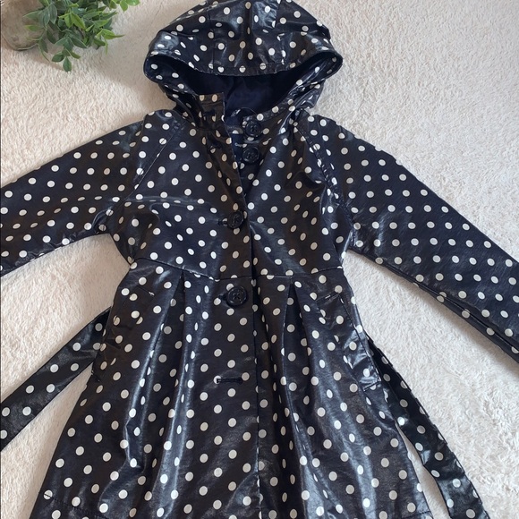 GAP Dark Midnight Hooded Raincoat Jacket Girls Polka Dots 8 *AS IS - Picture 5 of 13